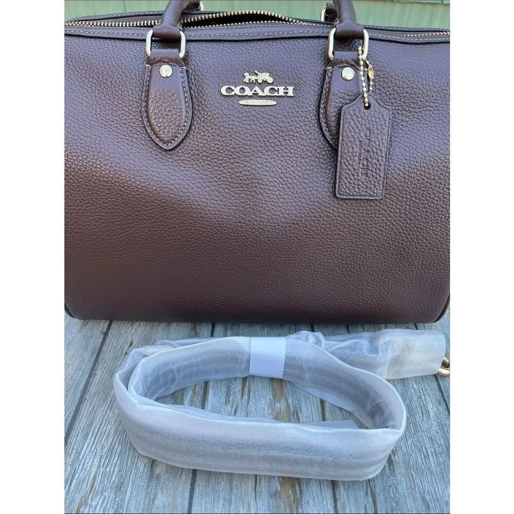 Coach Rowan Large Satchel Pebbled Leather Maple Bag Purse